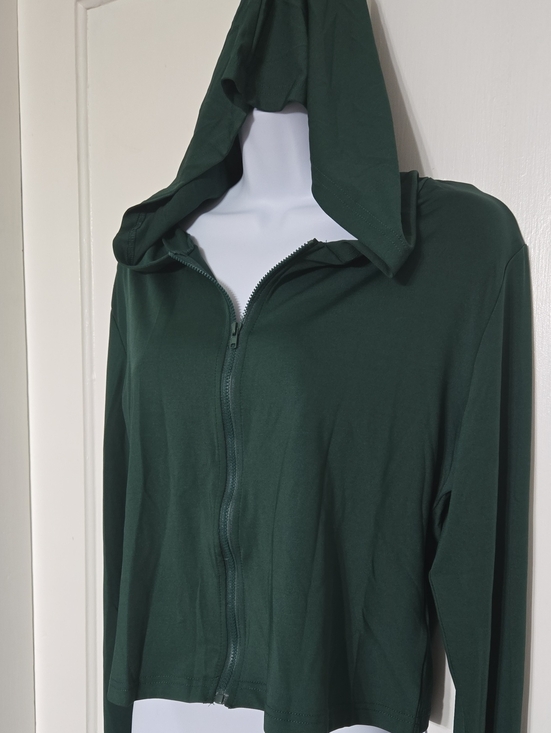 Tops - Women's Forest Green Hooded Zip Front Crop Hoodie Summer L-2X NWOT